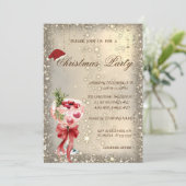 Cocktail Red Bow Santa Hat Christmas Party Einladung (Stehend Vorderseite)