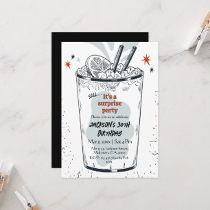 Cocktail Retro Drink Thema 30. Überraschung Geburt Einladung