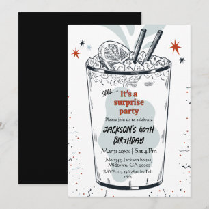 Cocktail Retro Drink Thema 40. Überraschung Geburt Einladung