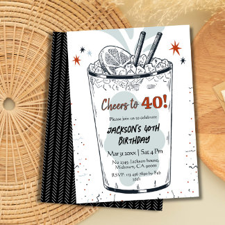 Cocktail Retro Drink Thema stilvoll 40. Geburtstag Einladung