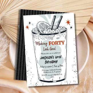 Cocktail Retro Drink Thema stilvoll 40. Geburtstag Einladung