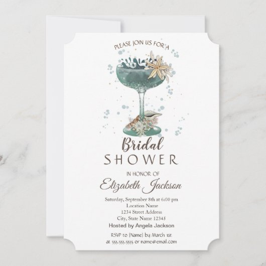 Cocktail Seashells Nautical Bridal Shower Einladung (Vorderseite)