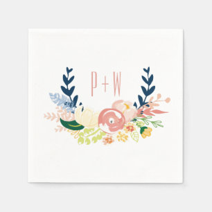 Cocktail-Serviette des Monogramm-BlumenKranz- Serviette