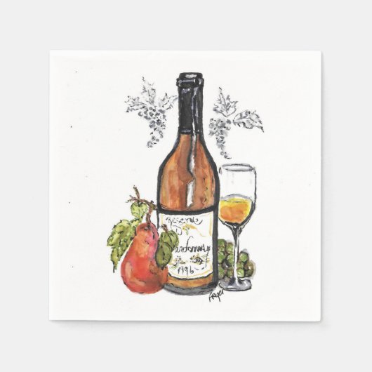 Cocktail-Servietten, Wein - original Aquarell Serviette (Vorderseite)