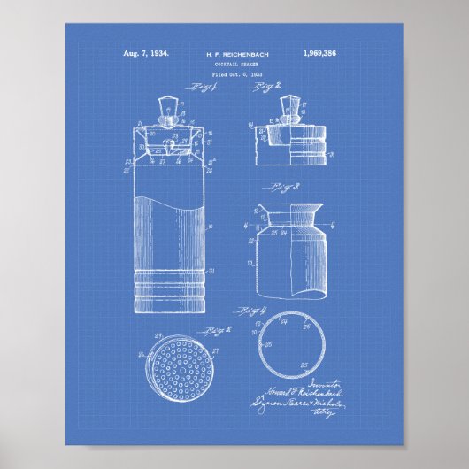 Cocktail Shaker 1934 Patent Art Blueprint Poster (Vorne)