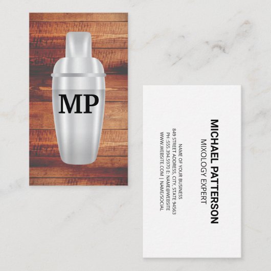 Cocktail Shaker | Holzplatten Visitenkarte (Vorne/Hinten)