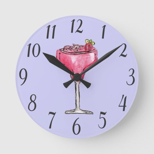 Cocktail Strawberry Daiquiri Roter Wasserfarbenfro Runde Wanduhr (Vorderseite)
