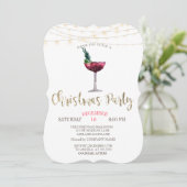 Cocktail, String Lights Gold Weihnachtsgesellschaf Einladung (Stehend Vorderseite)
