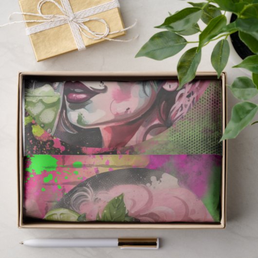 Cocktail-Süssen - Rosa Mojito Graffiti Decoupage Seidenpapier (Geschenk)