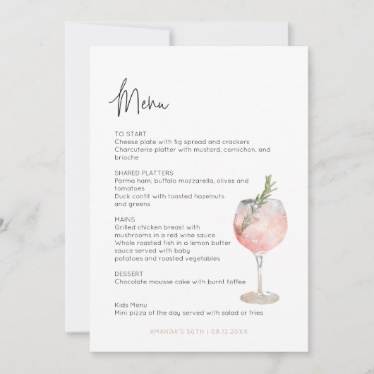 Cocktail-Thema "Aged to Perfection Bridal Menü" (Vorderseite)