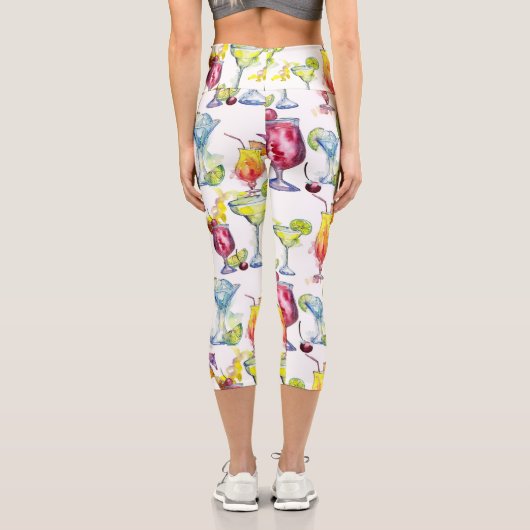 Cocktail Tropical Drinks Aquarellmuster Capri Leggings (Rückseite)
