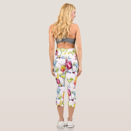 Cocktail Tropical Drinks Aquarellmuster Capri Leggings (Rückseite)