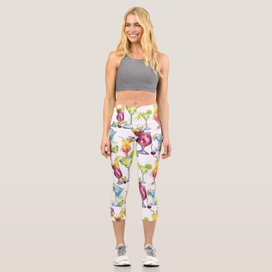 Cocktail Tropical Drinks Aquarellmuster Capri Leggings (Vorderseite)