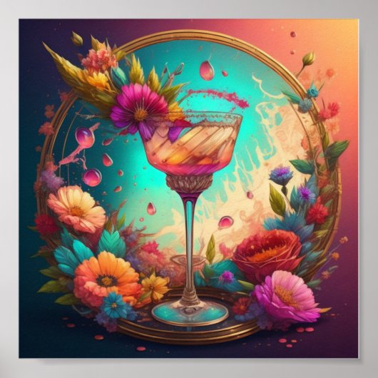 Cocktail und Blume Poster (Vorne)