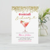 Cocktail und Chef Pink Gold Brautparty Einladung (Stehend Vorderseite)