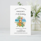 Cocktail und exotische Blume Einladung (Stehend Vorderseite)