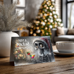 Cocktail und Weihnachtsskelett Feiertagskarte