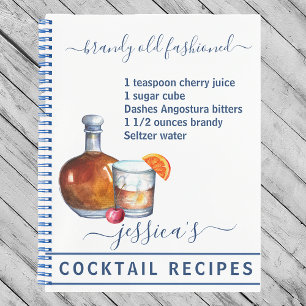 Cocktail-Wasserfarben-Rezept Mischgetränke Brandy Notizblock