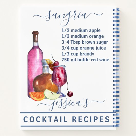 Cocktail Watercolor Rezept Gemischte Getränke Sang Notizblock (Rückseite)