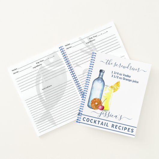 Cocktail Watercolor Rezept Gemischte Getränke Wodk Notizblock (Innenseite)