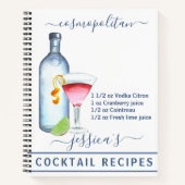 Cocktail Watercolor Rezept Getränke Vodka Notizblock (Vorderseite)