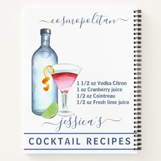 Cocktail Watercolor Rezept Getränke Vodka Notizblock (Rückseite)