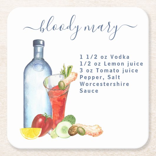 Cocktail Watercolor Rezept Mixed Drink Bloody Mary Rechteckiger Pappuntersetzer (Vorderseite)