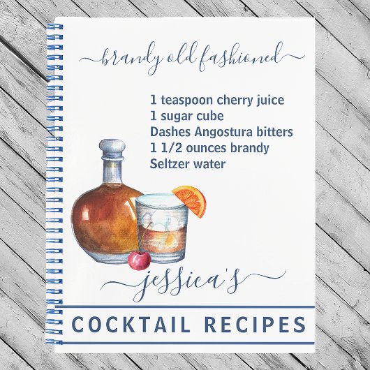 Cocktail Watercolor Rezept Mixed Drinks Brandy Notizblock