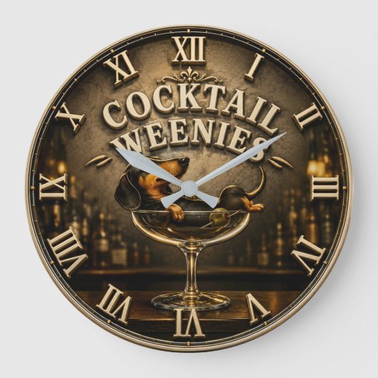 Cocktail Weenies Funny Dachshund Große Wanduhr (Vorderseite)