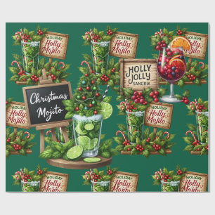 Cocktail-Weihnachtsfeier mit Getränken auf Grün Geschenkpapier
