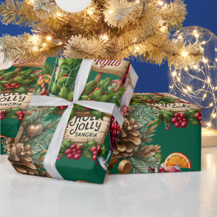 Cocktail-Weihnachtsfeier mit Getränken auf Grün Geschenkpapier