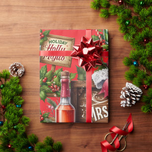 Cocktail-Weihnachtsfeier mit Getränken auf Rot Geschenkpapier
