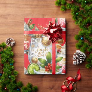 Cocktail-Weihnachtsfeier mit Getränken auf Rot Geschenkpapier