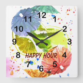 cocktail with colorful paper umbrellas clock quadratische wanduhr