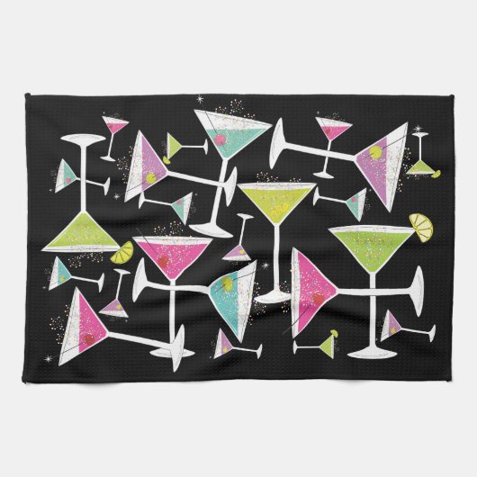 Cocktail-Zeit-bunte Getränke in Martini-Gläsern Geschirrtuch (Horizontal)