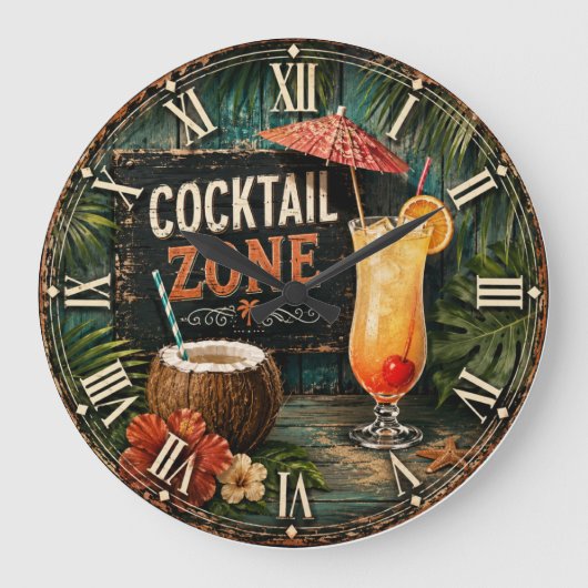 Cocktail Zone Tropical Große Wanduhr (Vorderseite)