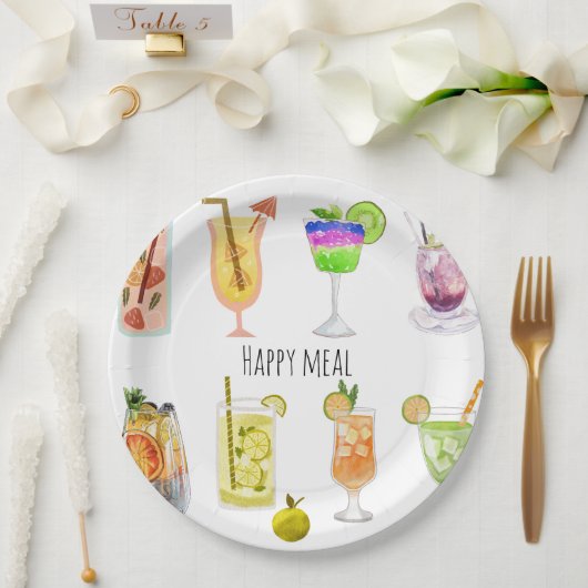 Cocktailbar mit Aquarellfarbe Pappteller (Hochzeit)