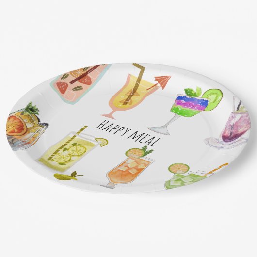 Cocktailbar mit Aquarellfarbe Pappteller (Schrägansicht)