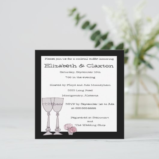 Cocktailbüffet Einladung in Schwarz-Weiß (Stehend Vorderseite)