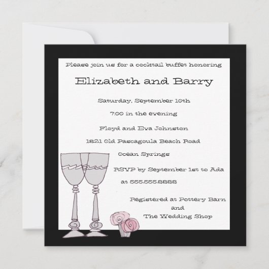 Cocktailbüffet Einladung in Schwarz-Weiß (Vorderseite)