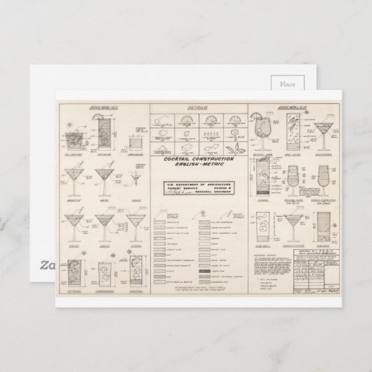 Cocktailkarte Mitte des Jahrhunderts Postkarte (Vorne/Hinten)