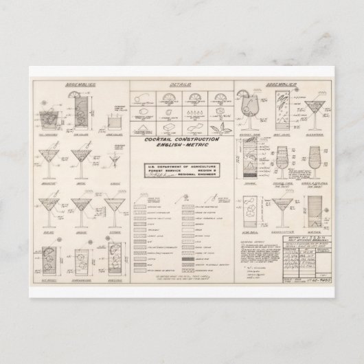 Cocktailkarte Mitte des Jahrhunderts Postkarte (Vorderseite)