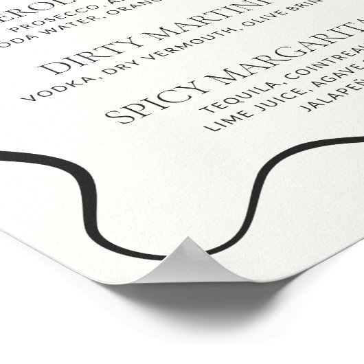 Cocktailmenü "Charcoal Wavy Border" Poster (Ecke)
