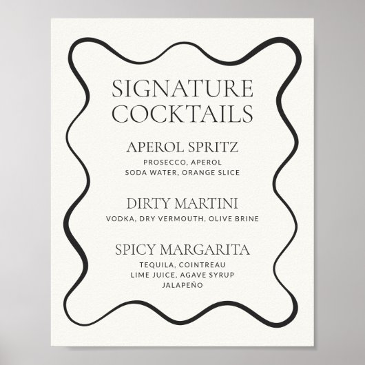 Cocktailmenü "Charcoal Wavy Border" Poster (Vorne)