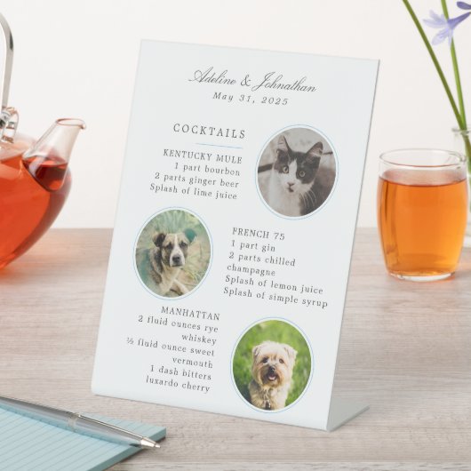 Cocktailmenü für Hochzeiten mit drei Fotos Sockelschild (In Situ)