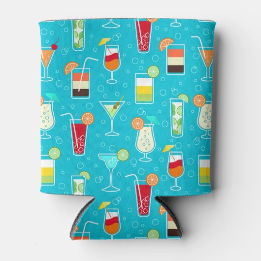 Cocktailmuster im Aquamarinen Hintergrund Dosenkühler (Vorderseite)