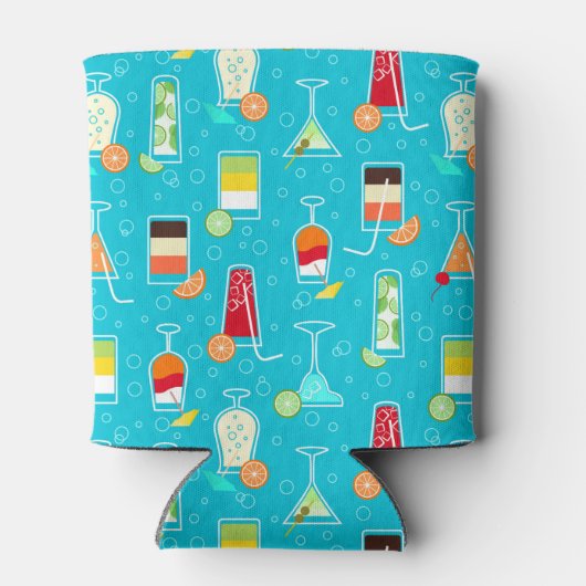 Cocktailmuster im Aquamarinen Hintergrund Dosenkühler (Rückseite)