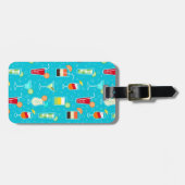 Cocktailmuster im Aquamarinen Hintergrund Gepäckanhänger (Vorderseite horizontal)