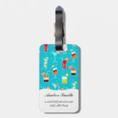 Cocktailmuster im Aquamarinen Hintergrund Gepäckanhänger (Rückseite vertikal)