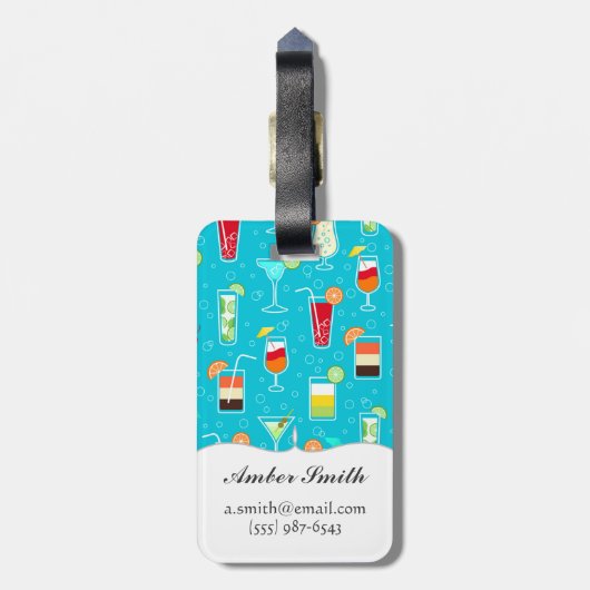 Cocktailmuster im Aquamarinen Hintergrund Gepäckanhänger (Rückseite vertikal)
